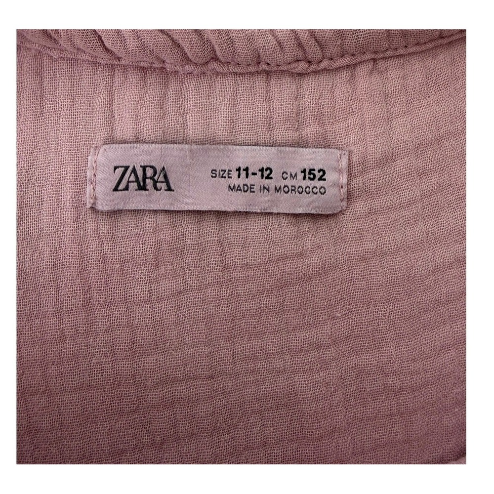 Zara Girls Mauve Pink Gauze Crochet Lace Trim Button Crop Top Boho Size 11-12 - Picture 7 of 7